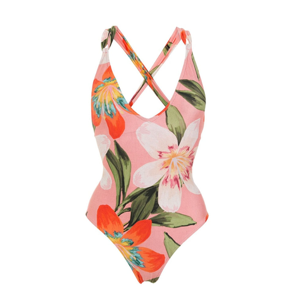 Swimsuit Orange Flower Printed Swimwear