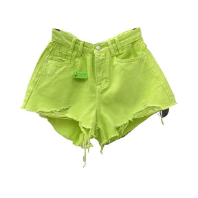 Denim Shorts High Waist Straight Solid Color Button Hollow Out Burr Short Jeans Spring 2023 New