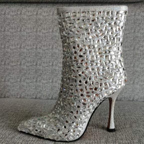 Shiny diamond sexy Ankle boots heel tip Pumps party shoes Women Zipper boots