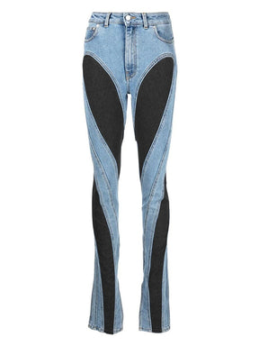 DEAT Fashion jeans Slim Deconstruct Panelled Patchwork High Waist Split Blue Long Denim Pants Autumn