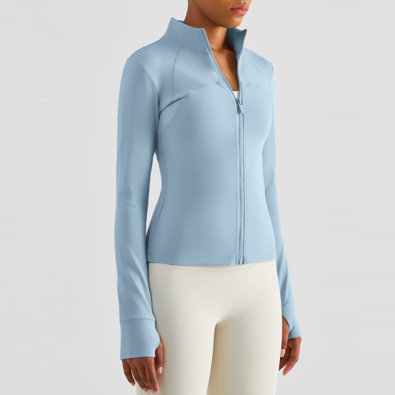 Long Sleeve Sports Jacket Women Zip Fitness Yoga Shirts Winter Warm Gym Top Activewear Running Coats Workout Clothes
