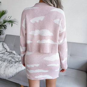 Printed Knit Sweater Cover Hip Skirt Two Piece For Ladies Fashion All Match Chic Suit