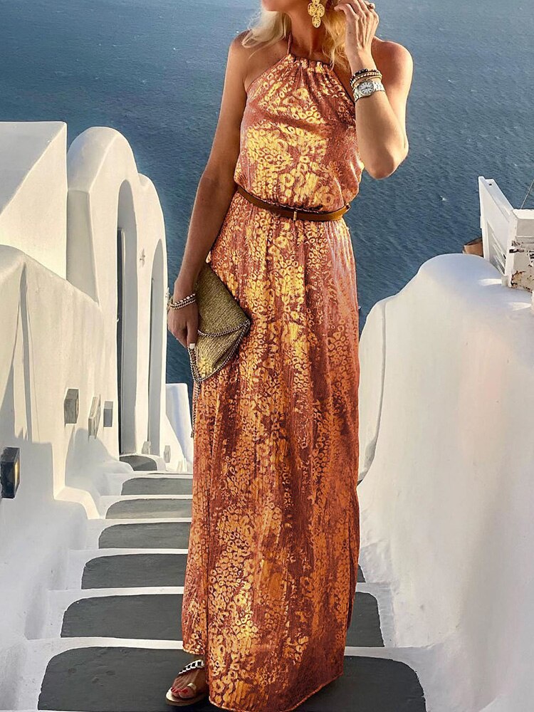 New Fashion Halter Sleeveless Party Dress Solid Backless Loungewear Beach Style Women Summer