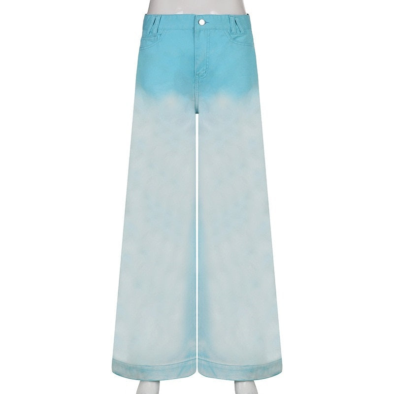 Washed Blue High Waisted Baggy Jeans Streetwear Women Oversized Loose Denim Trousers Wide Leg Pants