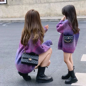 Mommy and Daughter Matching Clothes Long New Autumn Winter Super Beautiful Purple Sweater Design Sense Gentle Casual Sweater