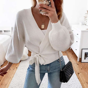 Casual Women Knit Sweater V-neck Long Sleeve Lace Cardigan Solid  Hollow Vintage Sweater Ladies Streetwear