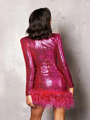 New Feather Dress Women Elegant Birthday Party For Girl Luxury Sequins Mini Dress Prom Wear