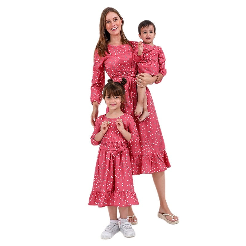 Polka Dot Mother Daughter Matching Dresses Family Set Mom Baby Mommy and Me Clothes Long Sleeve Women Girls Dress Spring 2023