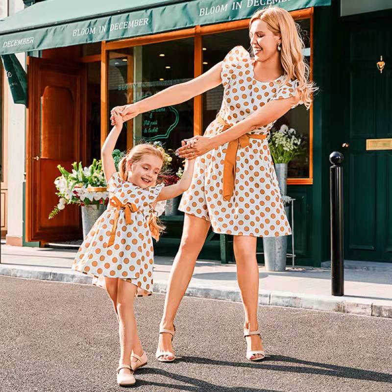 Irregular Mother Daughter Dresses Family Set Flower Mom Mum Baby Mommy and Me Matching Clothes Fashion Women Girls V-Neck Dress