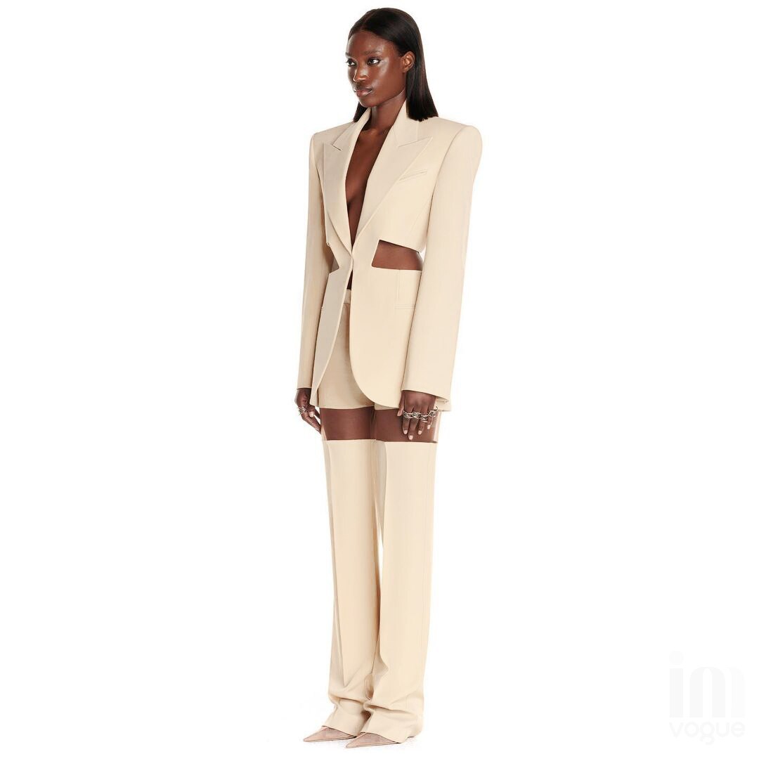 Beige Autumn and Winter Sexy club suit pants set