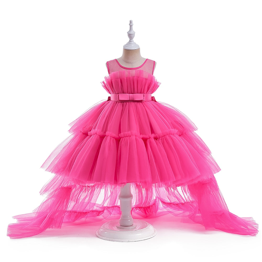 Red Puffy Tulle Flower Girls Dress Party Dresses For Girl Children Costume Princess Birthday Clothes