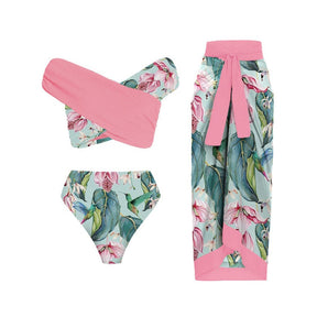 Vintage Women Swimsuit 2 Pieces Skirt Pink Print Holiday Beach Dress Female Retro Designer Bathing Suit Summer Surf Wear