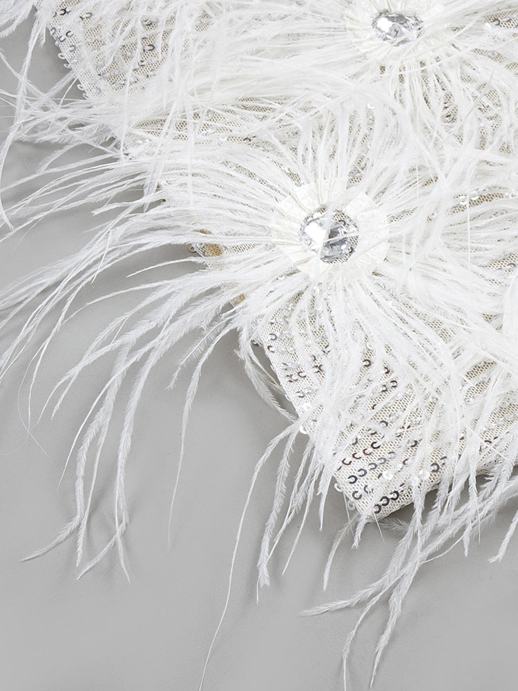 Feather Dress For Women Sequins Pearl V-Neck Sleeveless Spaghetti Strap Short Prom Dress 2022 Summer New Trendy