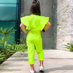 r Girl Fashion Fly Sleeve Jumpsuit Bodysuit Clothes Green ChildreN Girls Overalls Kids Zipper Romper Party Clothing