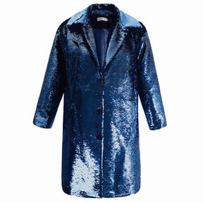 New Design Sequin Loose Straight Coat Autumn Winter Rear Slit Windbreaker Coat Women Fashion Week Overcoat