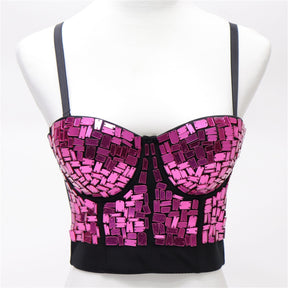 Women Crop Top Streetwear Beading Diamond Push Up Bra Casual Tank Tops Woman Clothes Bustier Camis Fashion Ladies Corset