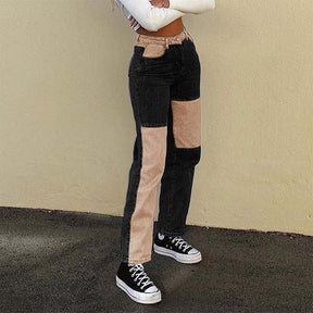 Baggy Black Patchwork Woman Jeans Mom Pants Vintage High Waist Boyfriend Girls Trousers 90s Street  female Straight Pants