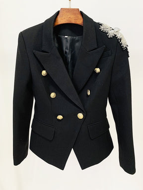 HIGH QUALITY Newest Fashion 2023 Designer Jacket Women's Stunning Flowers Appliques  Beaded Double Breasted Lion Buttons Blazer