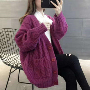New Women Girl Fall Winter Cardigans Full Sleeve Knitted Sweaters V Neck Basic Knitwear Rainbow Jacket Loose Cardigans Tops