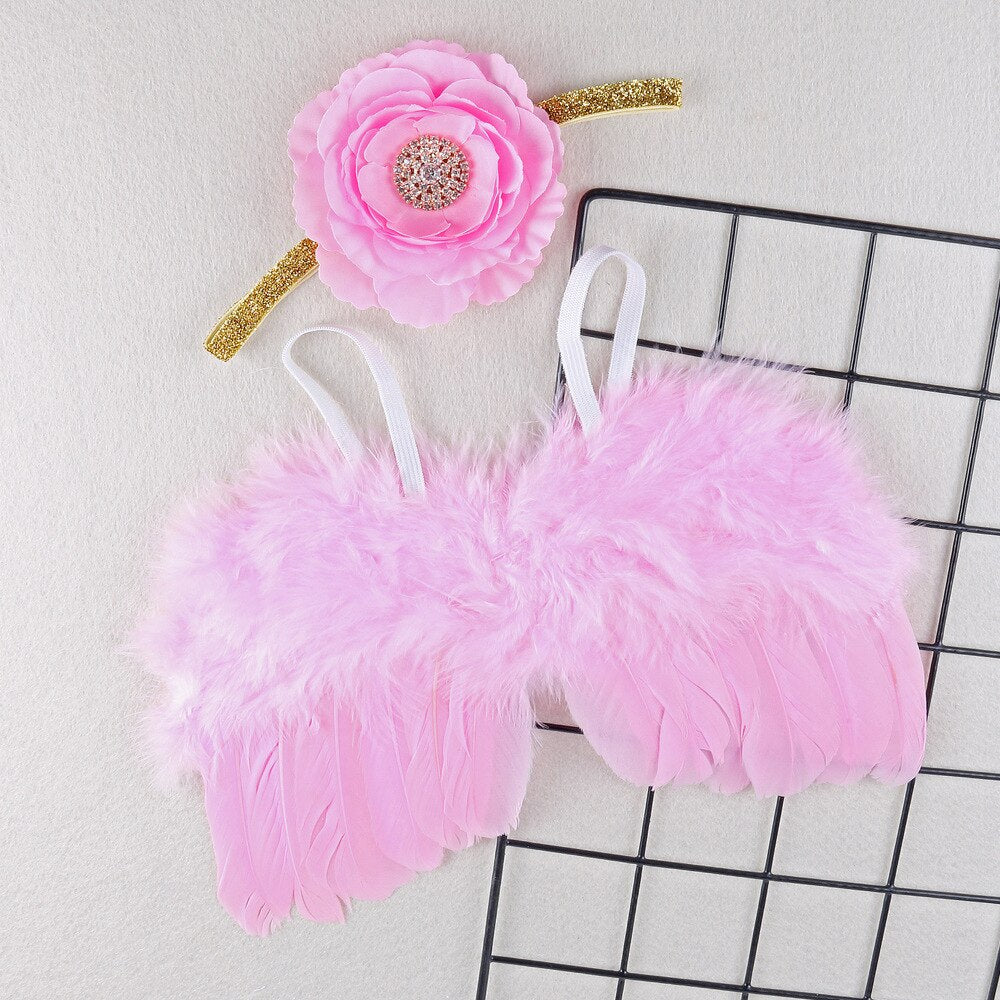 2pcs/set Newborn Angel Feather Wings with Baby Girl Flower Headband Hair Accessories Infant Newborn Photography Props Gifts Set
