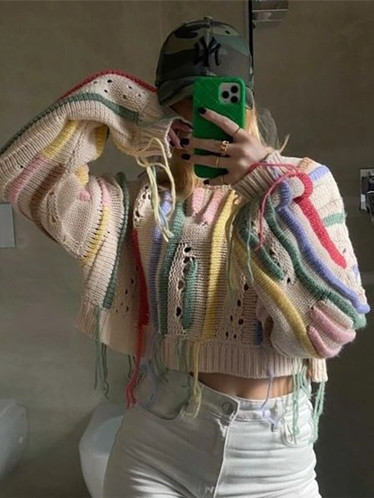 Knitted Sweater Woman Winter  Fashion Stripe Long Sleeve Pullovers Tops Female  Casual Jumpers