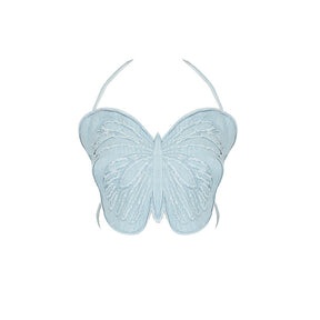 Butterfly Pattern Halter Strings Top Slim Denim Pants 2 Piece Sets Women Outfits