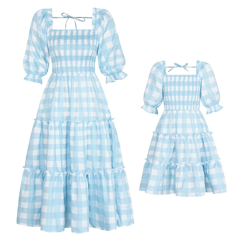 Mommy and Daughter Matching Clothes Plaid Short Sleeve Elegant Mother and Daughter Dress Family Matching Outfits