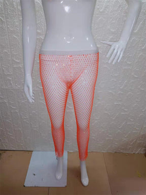 Fashion High-elastic Mesh Flash Diamond Waist Thin Trousers Nightclub Party Bling Rhinestone Wide-leg Pants Streetwear Women