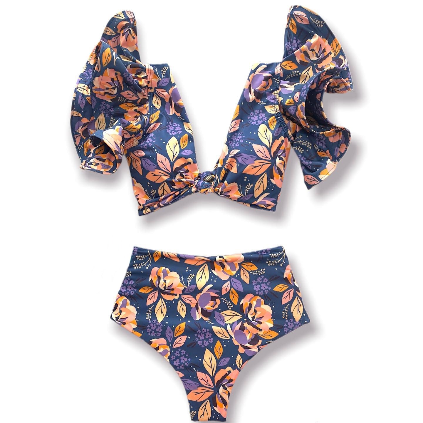 V-Neck High Waist Bikini Sets Shoulder Ruffled Sexy Printed Swimsuit Two Pieces Swimwear Women 2022 Bathing Suits Beachwear