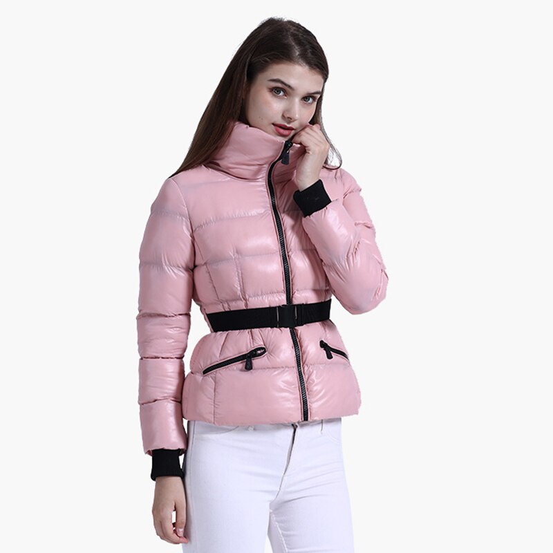 Winter Pink Parkas Padded Puffer Jackets For Women Coats With Belt Fashion Solid Warm Outerwear Casual Outdoor Clothing