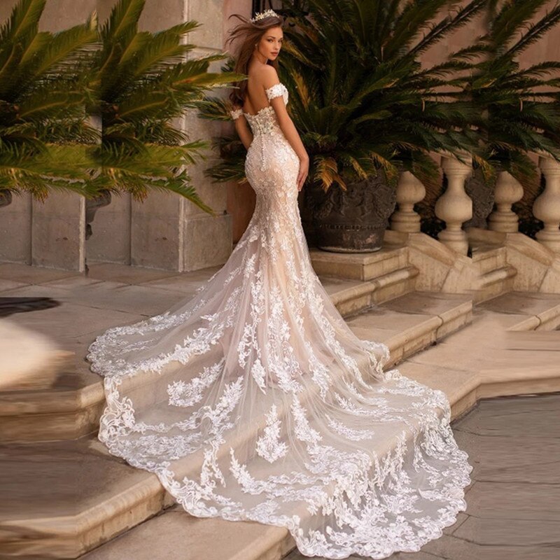 Elegant Mermaid Lace Wedding Dresses 2022 Sweetheart Off The Shoulder Bride Dress With Train Custom Made For Women Robe De Marie