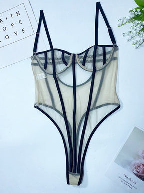 Nude Underwire Bodysuit Women High Waist Slash Neck Mesh Tights Top Intimate for Couple Exotic Back Closure Fitness