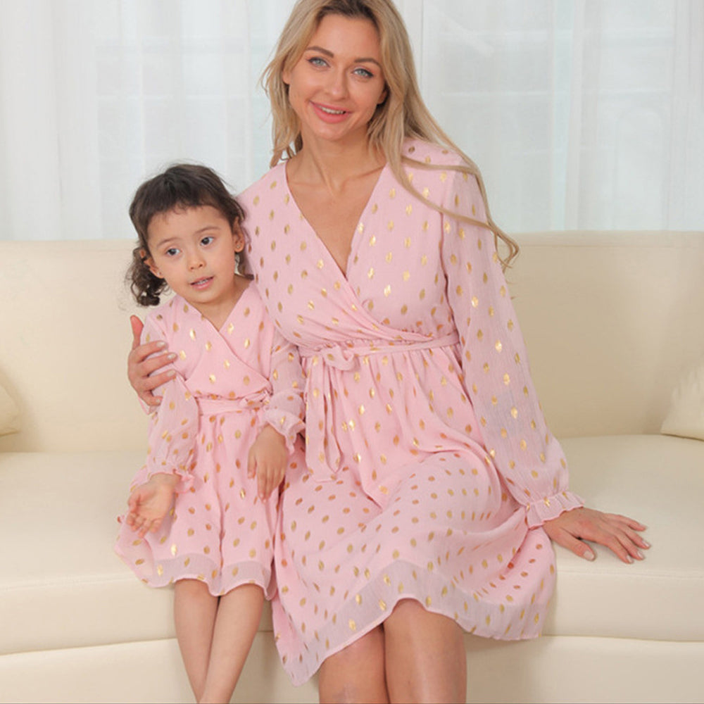 Mom And Daughter Family Matching Outfits Pink Fashion Sequin Dress Princess Dress Matching Clothes Mother Daughter Clothe