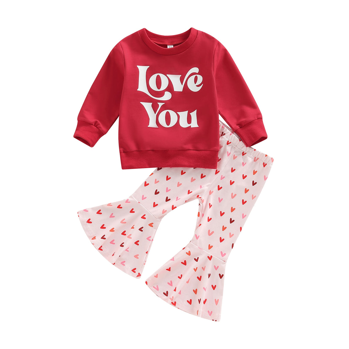 Toddler Kids Girls Valentine&Day Outfits Letter Print Long Sleeve Sweatshirts Heart Flare Pant