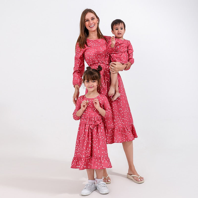Polka Dot Mother Daughter Matching Dresses Family Set Mom Baby Mommy and Me Clothes Long Sleeve Women Girls Dress Spring 2023