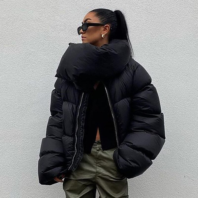 Winter Padded Jacket Coats for Women Long Sleeve Windproof Warm Short Parkas Fashion Slim Coats with Scarf Famale Outerwear