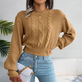 casual Twist Balloon Sleeve Nipped Waist Knit Sweater For Ladies Fashion All Match Chic Tops