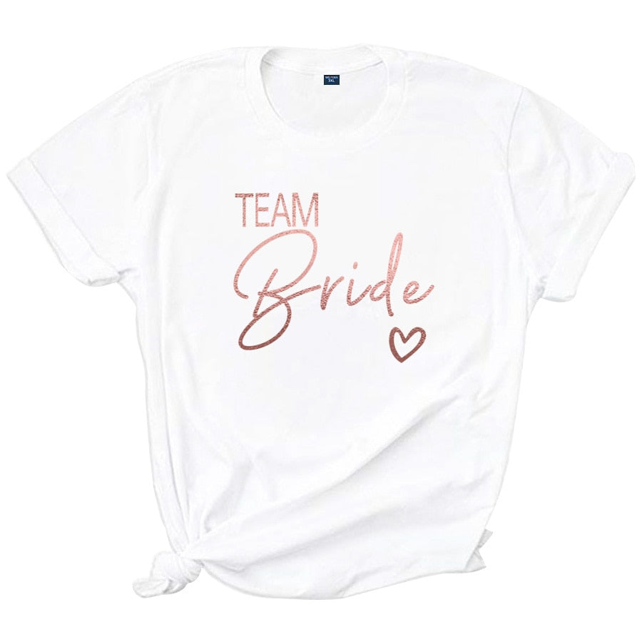 Team Bride Love Heart T Shirt Novetly  Aesthetic Bridesmaid Bride Squad T-shirt Women Ulzzang Wedding Party Tops