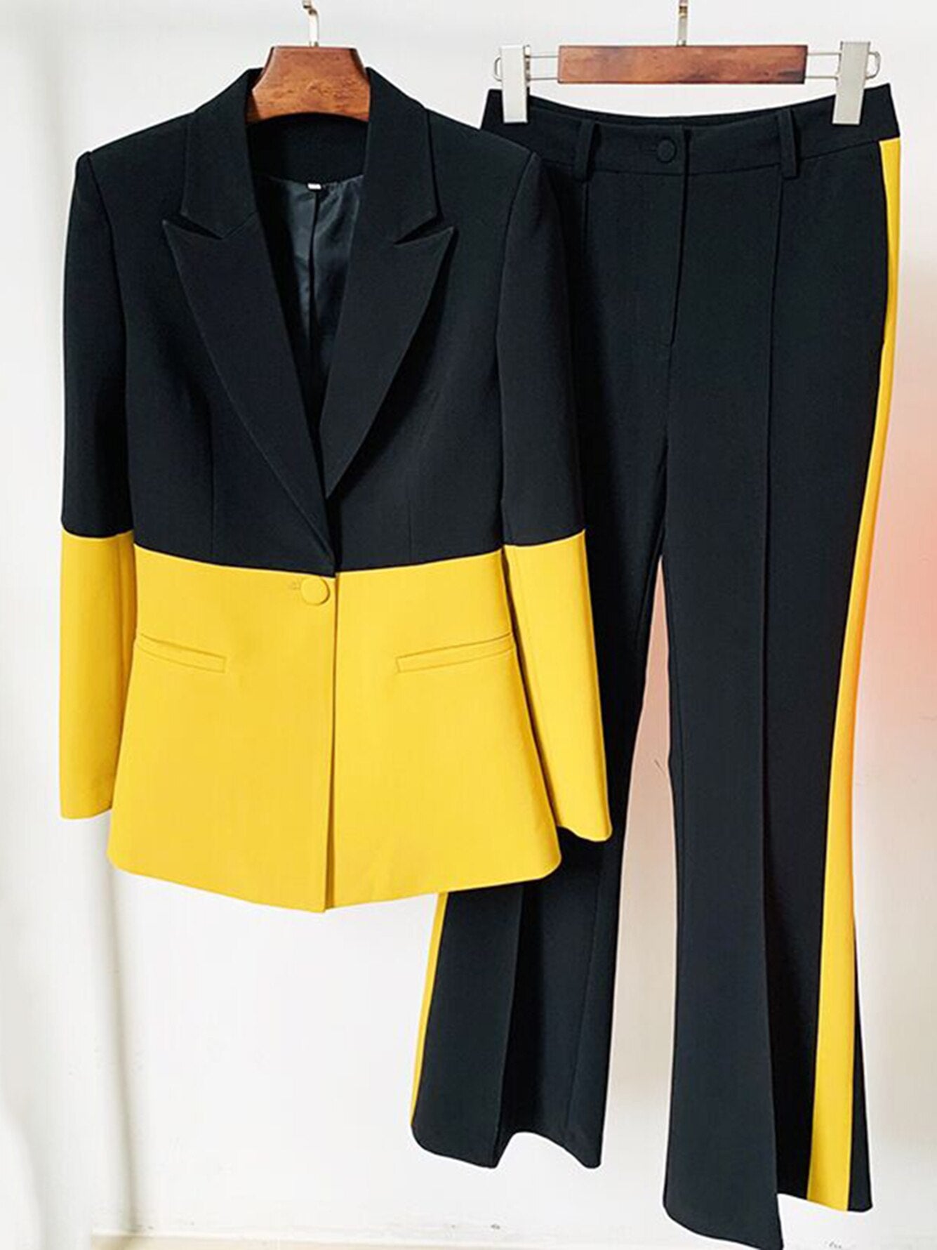 Blazer Pantsuits Two Piece Set Women Elegant Slim Business Single Buttons Flared Office Ladies Spring Autumn New Pants Suit