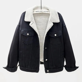 Denim Cotton-padded Thicken Fleece Liner Lambswool Coat Lady Warm Outerwear Loose Tops