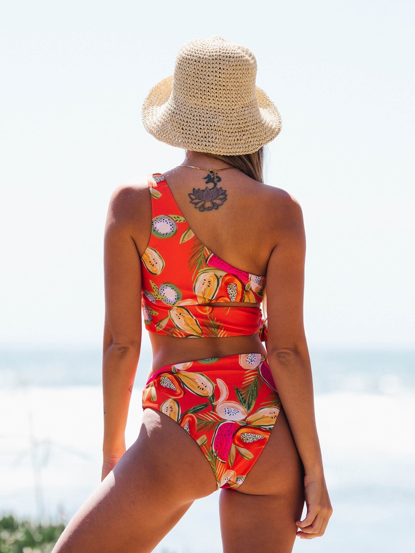 Fruit Pattern One Shoulder High Waist One Piece Swimsuit Holiday Beachwear Designer Bathing Suit Summer Surf Wear