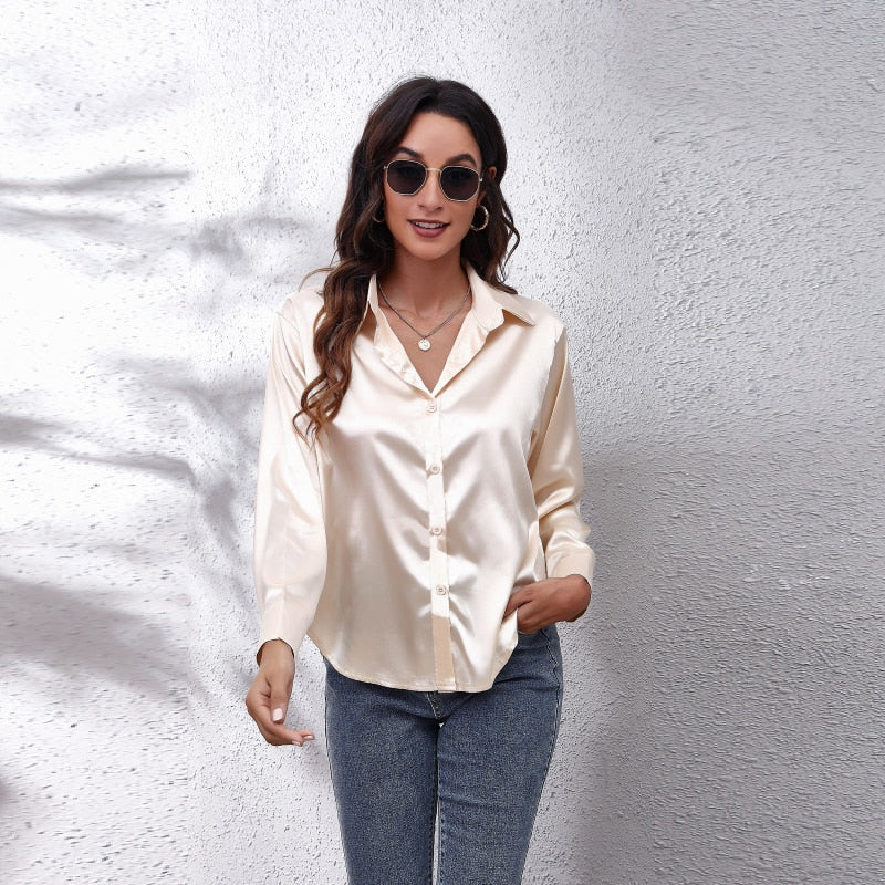 Satin Women Shirt Fashion Womens Tops Basic Elegant White Shirt Women Long Sleeve Blouses 2022 Autumn New Female Clothing Shirts