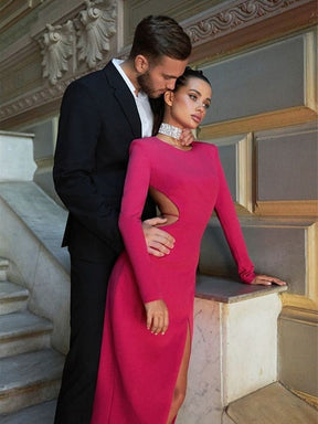Winter Backless Red Elegant Party Dress Women Bandage Long Sleeve Sexy Bodycon Dresses Woman Cut Out Maxi Dress Robes