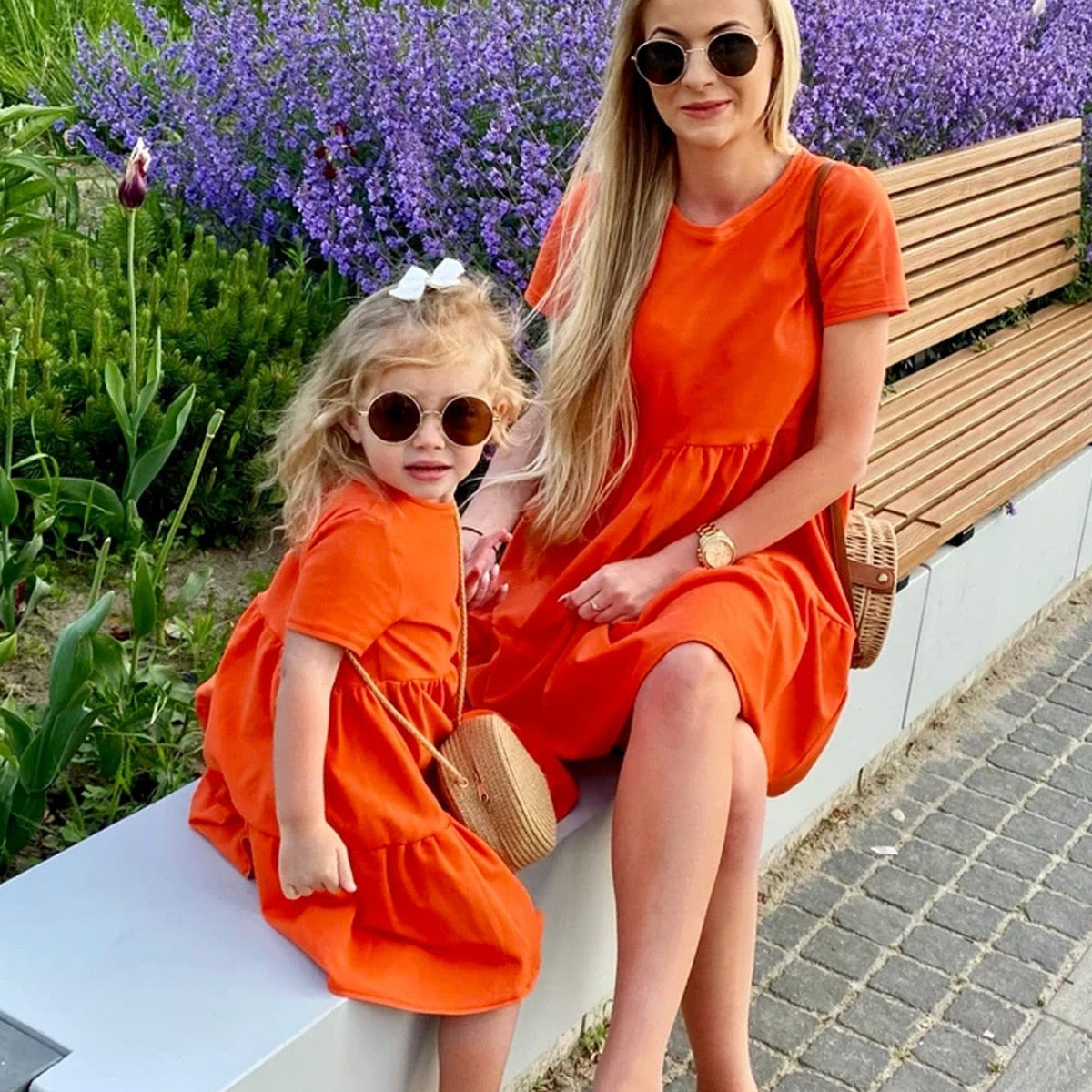 Mommy and Daughter Matching Clothes Short Sleeve Solid Color Mother and Daughter Dress Casual Family Matching Outfits