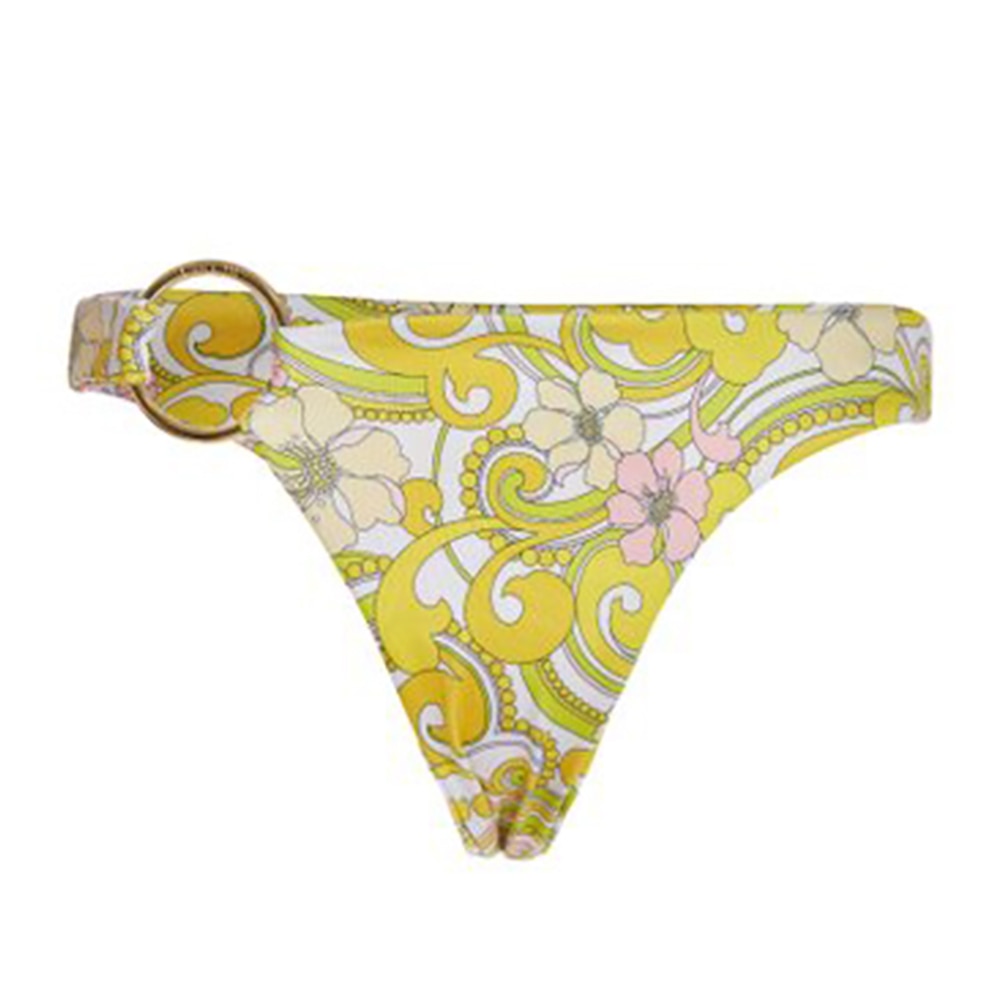 New Vintage Yellow Halter Strap Swimsuit Women&#39;s  Backless Printed Bikini Sexy String High Waist Beach Pants