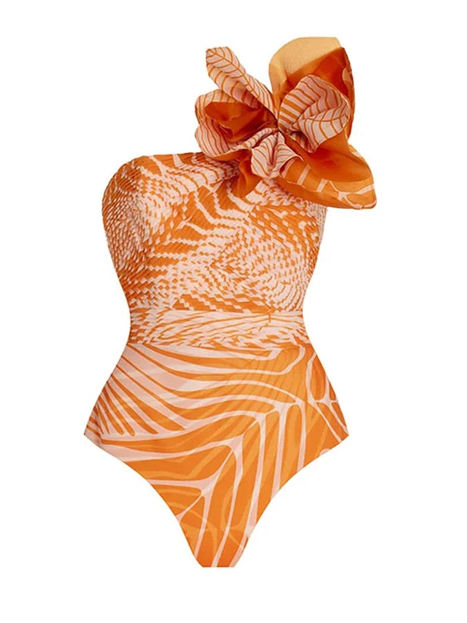 3D Flower  Swimwear Cover Up Summer Bodysuit Backless Beach Dress Bathing Suit