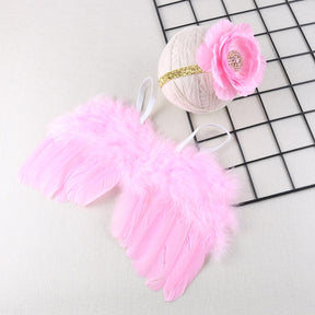 2pcs/set Newborn Angel Feather Wings with Baby Girl Flower Headband Hair Accessories Infant Newborn Photography Props Gifts Set