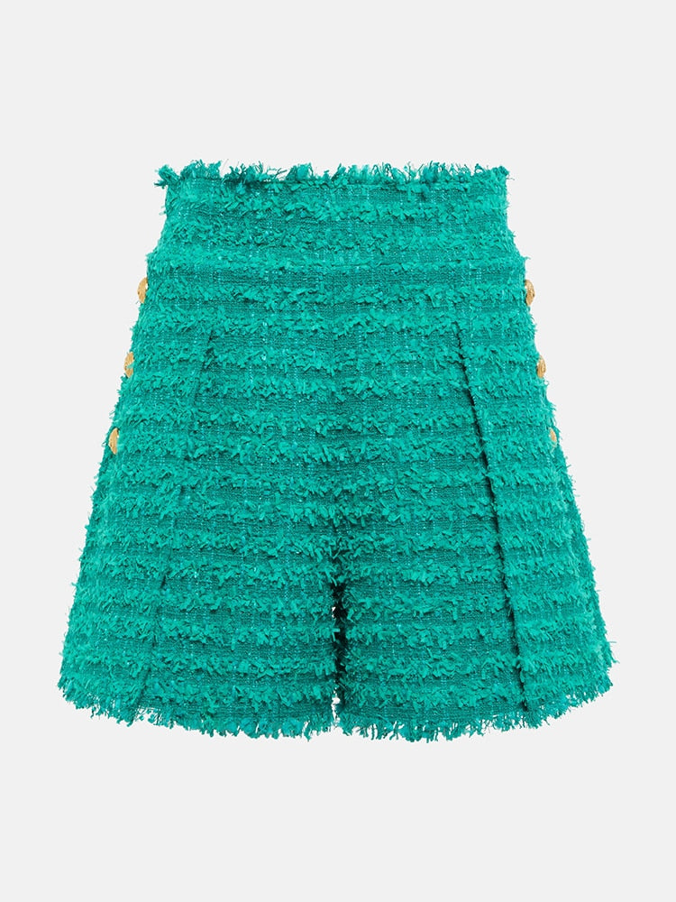 Designer Fashion Women's Tassel Fringed Tweed Shorts