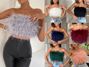 Feather Top Summer Women Sexy Off Shoulder Cropped