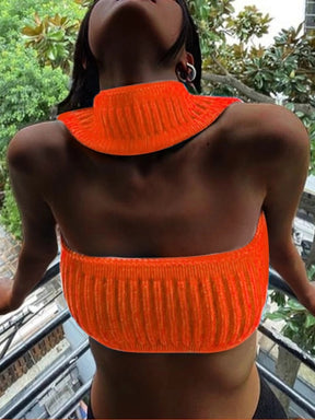 Knitted Crop Tops Fashion Basic Blue Summer Beach Sleeveless Backless Halter Tube Top 2022 Women Sexy Off Shoulder Tank Top